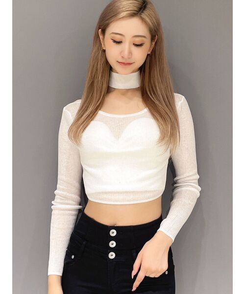 GYDA（ジェイダ）の「チョーカー付きシアーニットトップス（ニット/セーター・レディース・ブラック/オフホワイト・FREE）」の6枚目の写真