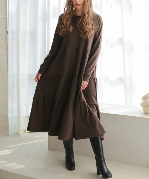 セール】裏起毛ティアードワンピース（ワンピース）｜DONOBAN