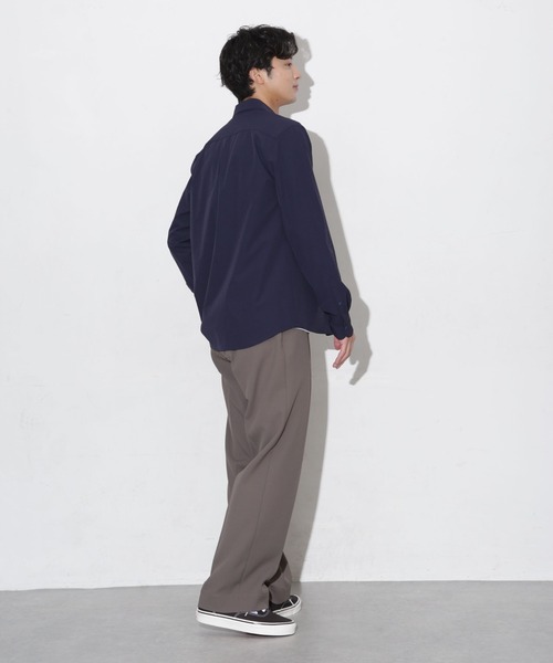 kamiya NANO UNIVERSE カシュクール長袖シャツ☆新品 合繊スリムレギュラーカラーシャツ/長袖（シャツ/ブラウス