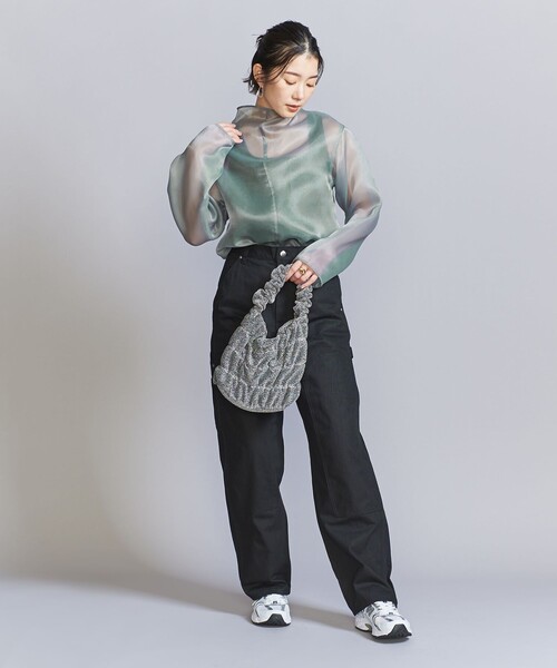 希少✨ロク　ビューティーアンドユース　オーバーサイズ　シアーシャツ　ネイビー セール】シアーパネルレギュラーシャツ（シャツ/ブラウス