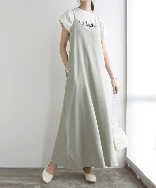 ✨コットンツイードワンピース　HER. アンシェヌマン　白　インポートワンピース セール】 【OUTLET】コットンローンタックワンピース （ロング