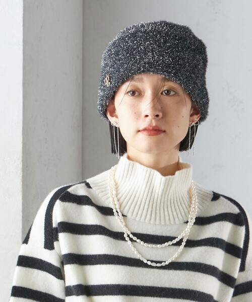 SHIPS（シップス）の「perah:ラメ ニット キャップ（ニットキャップ/ビーニー・レディース・オフホワイト/ブラック・ONE SIZE）」の2枚目の写真