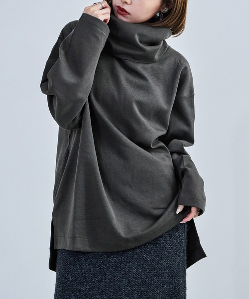 M-4L】オーバーサイズハイネックプルオーバー カットソー ビッグ