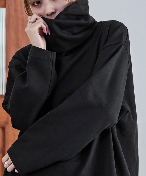 Fashion Letter（ファッションレター）の「【M-4L】オーバーサイズハイネックプルオーバー カットソー ビッグシルエット スウェット 長袖（Tシャツ/カットソー・レディース・杢グレー/ブラック/チャコールグレー・4L～5L/LL～3L/M～Ｌ）」の4枚目の写真