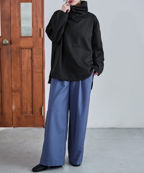 Fashion Letter（ファッションレター）の「【M-4L】オーバーサイズハイネックプルオーバー カットソー ビッグシルエット スウェット 長袖（Tシャツ/カットソー・レディース・杢グレー/ブラック/チャコールグレー・4L～5L/LL～3L/M～Ｌ）」の5枚目の写真