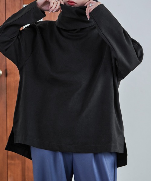 Fashion Letter（ファッションレター）の「【M-4L】オーバーサイズハイネックプルオーバー カットソー ビッグシルエット スウェット 長袖（Tシャツ/カットソー・レディース・杢グレー/ブラック/チャコールグレー・4L～5L/LL～3L/M～Ｌ）」の6枚目の写真