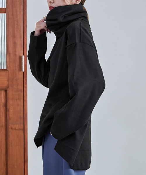 Fashion Letter（ファッションレター）の「【M-4L】オーバーサイズハイネックプルオーバー カットソー ビッグシルエット スウェット 長袖（Tシャツ/カットソー・レディース・杢グレー/ブラック/チャコールグレー・4L～5L/LL～3L/M～Ｌ）」の8枚目の写真