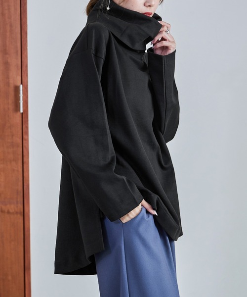 Fashion Letter（ファッションレター）の「【M-4L】オーバーサイズハイネックプルオーバー カットソー ビッグシルエット スウェット 長袖（Tシャツ/カットソー・レディース・杢グレー/ブラック/チャコールグレー・4L～5L/LL～3L/M～Ｌ）」の10枚目の写真