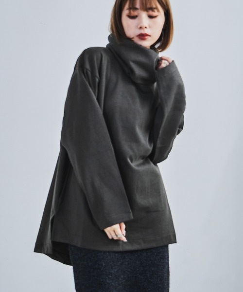 Fashion Letter（ファッションレター）の「【M-4L】オーバーサイズハイネックプルオーバー カットソー ビッグシルエット スウェット 長袖（Tシャツ/カットソー・レディース・杢グレー/ブラック/チャコールグレー・4L～5L/LL～3L/M～Ｌ）」の13枚目の写真