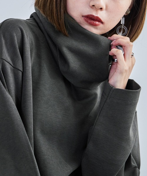 Fashion Letter（ファッションレター）の「【M-4L】オーバーサイズハイネックプルオーバー カットソー ビッグシルエット スウェット 長袖（Tシャツ/カットソー・レディース・杢グレー/ブラック/チャコールグレー・4L～5L/LL～3L/M～Ｌ）」の14枚目の写真