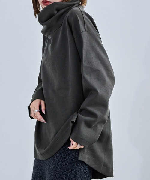Fashion Letter（ファッションレター）の「【M-4L】オーバーサイズハイネックプルオーバー カットソー ビッグシルエット スウェット 長袖（Tシャツ/カットソー・レディース・杢グレー/ブラック/チャコールグレー・4L～5L/LL～3L/M～Ｌ）」の15枚目の写真