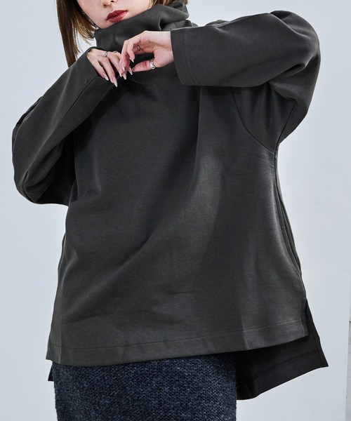 Fashion Letter（ファッションレター）の「【M-4L】オーバーサイズハイネックプルオーバー カットソー ビッグシルエット スウェット 長袖（Tシャツ/カットソー・レディース・杢グレー/ブラック/チャコールグレー・4L～5L/LL～3L/M～Ｌ）」の16枚目の写真