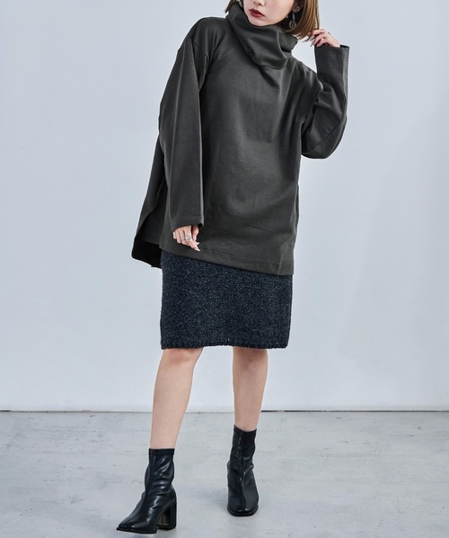 Fashion Letter（ファッションレター）の「【M-4L】オーバーサイズハイネックプルオーバー カットソー ビッグシルエット スウェット 長袖（Tシャツ/カットソー・レディース・杢グレー/ブラック/チャコールグレー・4L～5L/LL～3L/M～Ｌ）」の17枚目の写真