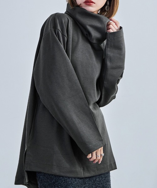 Fashion Letter（ファッションレター）の「【M-4L】オーバーサイズハイネックプルオーバー カットソー ビッグシルエット スウェット 長袖（Tシャツ/カットソー・レディース・杢グレー/ブラック/チャコールグレー・4L～5L/LL～3L/M～Ｌ）」の18枚目の写真