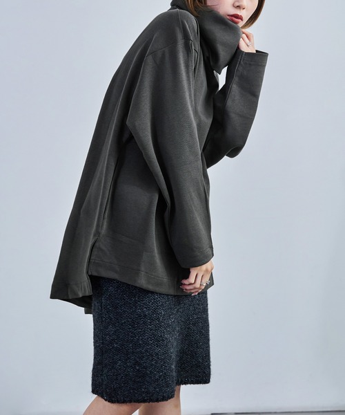 Fashion Letter（ファッションレター）の「【M-4L】オーバーサイズハイネックプルオーバー カットソー ビッグシルエット スウェット 長袖（Tシャツ/カットソー・レディース・杢グレー/ブラック/チャコールグレー・4L～5L/LL～3L/M～Ｌ）」の19枚目の写真