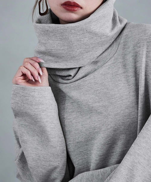 Fashion Letter（ファッションレター）の「【M-4L】オーバーサイズハイネックプルオーバー カットソー ビッグシルエット スウェット 長袖（Tシャツ/カットソー・レディース・杢グレー/ブラック/チャコールグレー・4L～5L/LL～3L/M～Ｌ）」の22枚目の写真