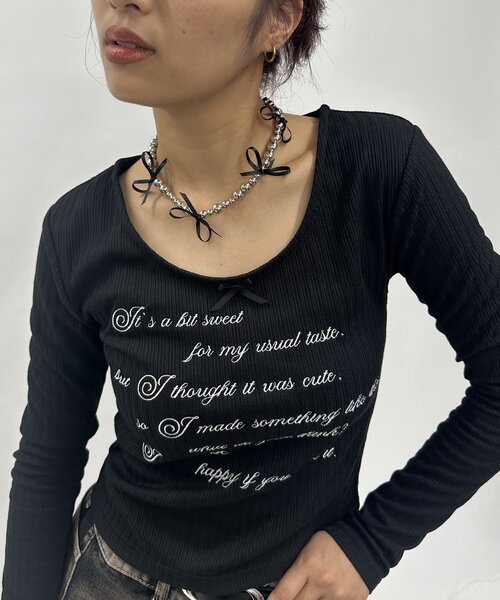 WHO'S WHO gallery（フーズフーギャラリー）の「リボンシルバーボールネックレス（ネックレス・レディース・オフホワイト/ブラック・FREE）」の7枚目の写真