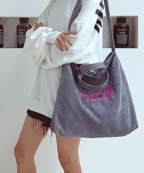 Mayree（メイリー）の「【resonance】コーデュロイ トートバッグ/ショルダーバッグ【2way/A4サイズ収納可能】（ショルダーバッグ・レディース・ブラウン/グレー/スモークピンク/ブルーグリーン/ブラック・FREE）」の2枚目の写真