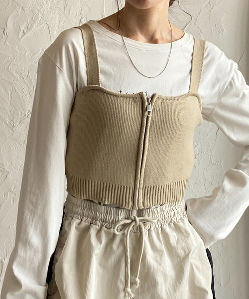 【daichïogata】ビスチェベスト セール】ショート丈フロントジップニットビスチェベスト（ベスト