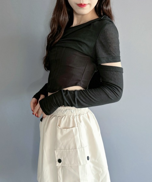 【袖が取り外せる2wayが秋コーデで大活躍◎】シアートップス（Tシャツ/カットソー）｜Silly（シリー）