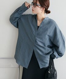 【WEB限定】モールストライプバンドカラーシャツ