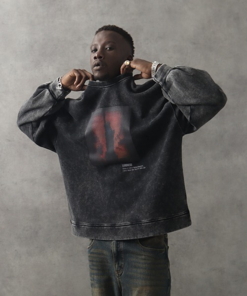 LANDNESS（ランドネス）の「【LANDNESS/ランドネス】ヘビーウェイト裏起毛 ピグメント/ソリッド グラフィックスウェット（スウェット・メンズ・ブラック系その他6/ブラック系その他4/ブラック系その他3/ブラック系その他/ブラック系その他2/ブラック系その他5・S/L/M）」の4枚目の写真