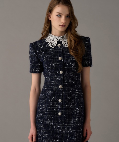 emiriawiz（エミリアウィズ）の「Tweed Dress with Chemical Lace（ワンピース・レディース・ホワイト/ブラック/ネイビー・SMALL/MEDIUM）」の4枚目の写真