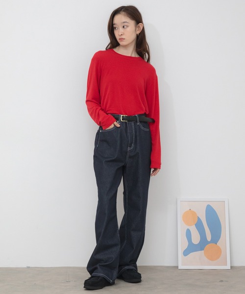 HEILIS(ヘイリス)の「【定番人気!HIT ITEM!】【新色追加】ベーシックシアーロングスリーブカットソー/韓国 長袖 秋服 冬服 春服 ノームコア シアー カットソー クルーネック ブラック アイボリー ホワイト ブルー レッド ネイビー ピンク 赤トップス レイヤード インナー ロンT(Tシャツ/カットソー・レディース・ブラック/アイボリー/レッド/ブルー/ライトピンク/ネイビー/ライトブルー・FREE)」の20枚目の写真