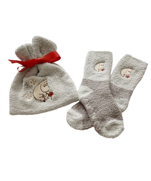 MOOMIN(ムーミン)の「【 MOOMIN 】 もこもこ靴下 in 巾着 24W10(ソックス/靴下・レディース・グレー/ピンク/レッド/ネイビー・FREE)」の2枚目の写真