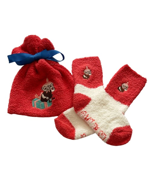 MOOMIN(ムーミン)の「【 MOOMIN 】 もこもこ靴下 in 巾着 24W10(ソックス/靴下・レディース・グレー/ピンク/レッド/ネイビー・FREE)」の1枚目の写真