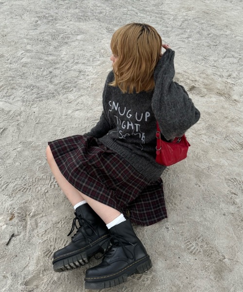 ニット セーター VL GRAPHICS LOGO KNIT レディース X-girl ニット セーター STRIPED SLEEVE HALF ZIP KNIT TOP