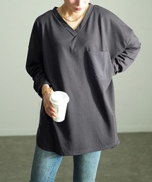 バックボタン異素材切り替えプルオーバー【大きいサイズ対応】
