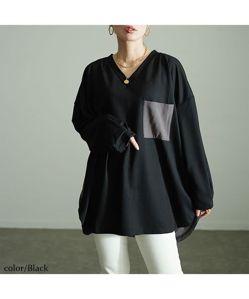 GOLDJAPAN(ゴールドジャパン)の「バックボタン異素材切り替えプルオーバー【大きいサイズ対応】(Tシャツ/カットソー・レディース・ブラック/グレー・4L~5L/LL~3L)」の8枚目の写真