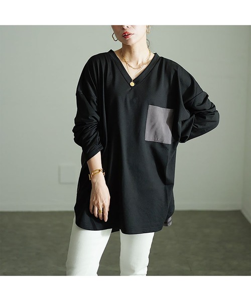 GOLDJAPAN(ゴールドジャパン)の「バックボタン異素材切り替えプルオーバー【大きいサイズ対応】(Tシャツ/カットソー・レディース・ブラック/グレー・4L~5L/LL~3L)」の10枚目の写真