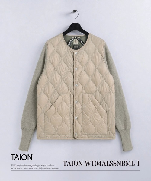 TAION(タイオン)の「【TAION(タイオン)】〈ウィメンズ〉 ミリタリー クルーネック ニット+ダウンジャケット-ソフトシェル(ダウンジャケット/コート・レディース・ブラック/ダークオリーブ/ダークネイビー/グレイッシュベージュ・M/L)」の2枚目の写真