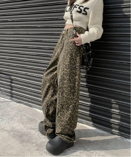 『.KOM/ドットケーオーエム』レオパードワイドパンツ【Y】【CN】（スラックス）｜.KOM（ドットコム）