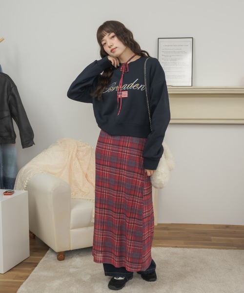 Birthday room(バースデイルーム)の「〈チョーカー取り外し可能〉チェックパターンシアーロングワンピース / checkered sheer long one-piece(ワンピース・レディース・ブラウン/レッド/グレー・FREE)」の9枚目の写真