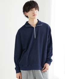 【MinoriTY select】裏毛インディゴ染め刺繍ハーフZIPプルオーバー