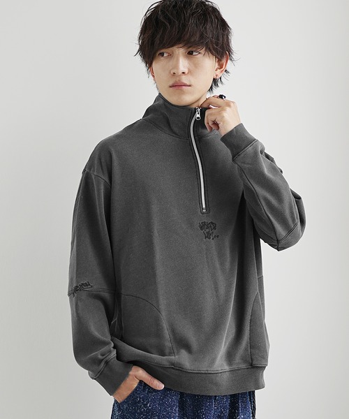 MinoriTY（マイノリティ）の「【MinoriTY select】裏毛インディゴ染め刺繍ハーフZIPプルオーバー（スウェット・メンズ・インディゴブルー/ブラック・L/M）」の6枚目の写真