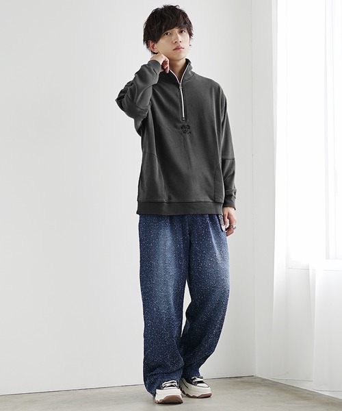 MinoriTY（マイノリティ）の「【MinoriTY select】裏毛インディゴ染め刺繍ハーフZIPプルオーバー（スウェット・メンズ・インディゴブルー/ブラック・L/M）」の8枚目の写真