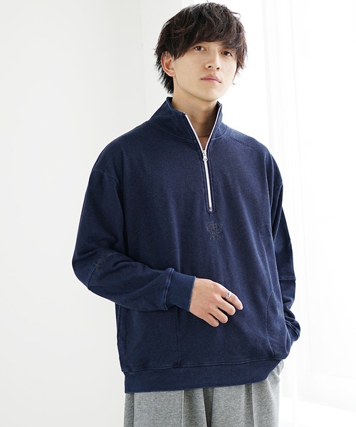 MinoriTY（マイノリティ）の「【MinoriTY select】裏毛インディゴ染め刺繍ハーフZIPプルオーバー（スウェット・メンズ・インディゴブルー/ブラック・L/M）」の9枚目の写真