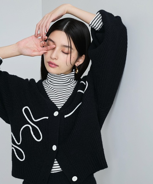 【セール】【WEB/1部店舗限定】リボンコード刺繍Vネックカーディガン【セットアップ対応】（カーディガン/ボレロ）｜VIS（ビス）