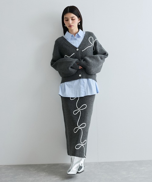 【セール】【WEB/1部店舗限定】リボンコード刺繍Vネックカーディガン【セットアップ対応】（カーディガン/ボレロ）｜VIS（ビス）