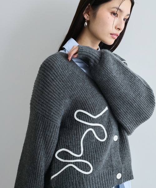 【セール】【WEB/1部店舗限定】リボンコード刺繍Vネックカーディガン【セットアップ対応】（カーディガン/ボレロ）｜VIS（ビス）