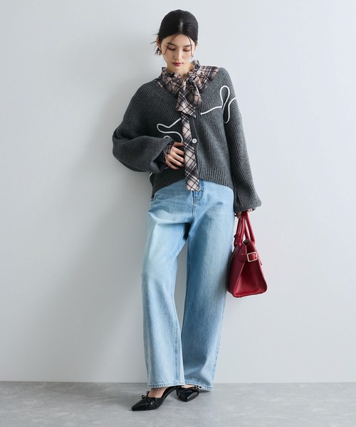 【セール】【WEB/1部店舗限定】リボンコード刺繍Vネックカーディガン【セットアップ対応】（カーディガン/ボレロ）｜VIS（ビス）