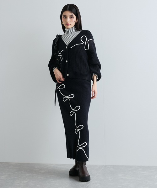 【セール】【WEB/1部店舗限定】リボンコード刺繍Vネックカーディガン【セットアップ対応】（カーディガン/ボレロ）｜VIS（ビス）