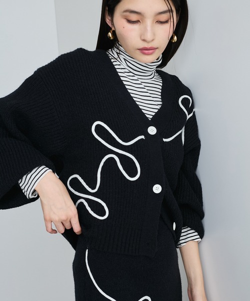 【セール】【WEB/1部店舗限定】リボンコード刺繍Vネックカーディガン【セットアップ対応】（カーディガン/ボレロ）｜VIS（ビス）