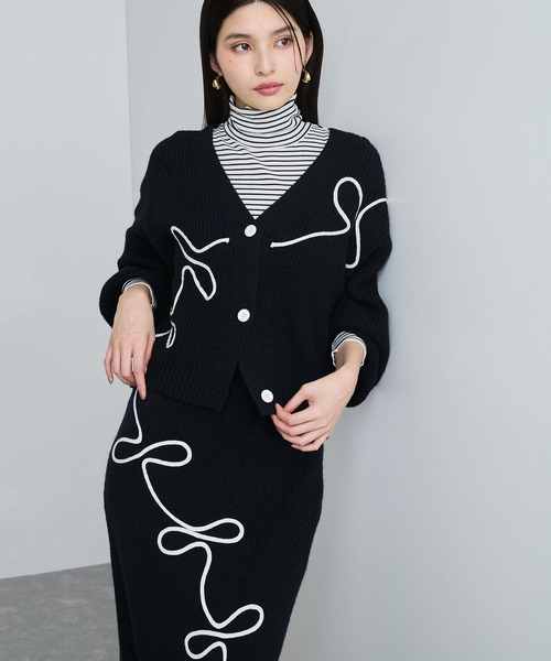 【セール】【WEB/1部店舗限定】リボンコード刺繍Vネックカーディガン【セットアップ対応】（カーディガン/ボレロ）｜VIS（ビス）