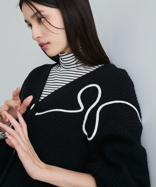 【セール】【WEB/1部店舗限定】リボンコード刺繍Vネックカーディガン【セットアップ対応】（カーディガン/ボレロ）｜VIS（ビス）