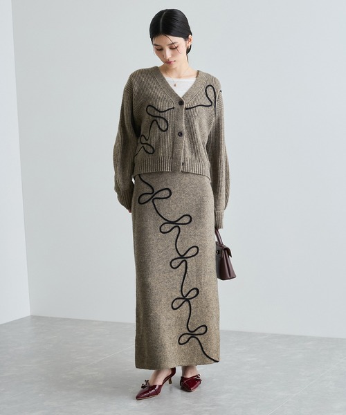 【セール】【WEB/1部店舗限定】リボンコード刺繍Vネックカーディガン【セットアップ対応】（カーディガン/ボレロ）｜VIS（ビス）